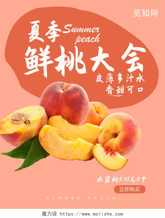 红粉色夏季鲜桃大会皮薄多汁水香甜可口桃子水果海报banner